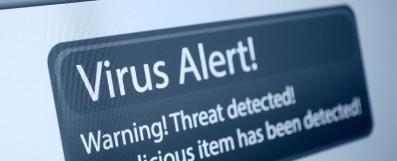 A close up of an image on a computer screen displaying the text Virus Alert.